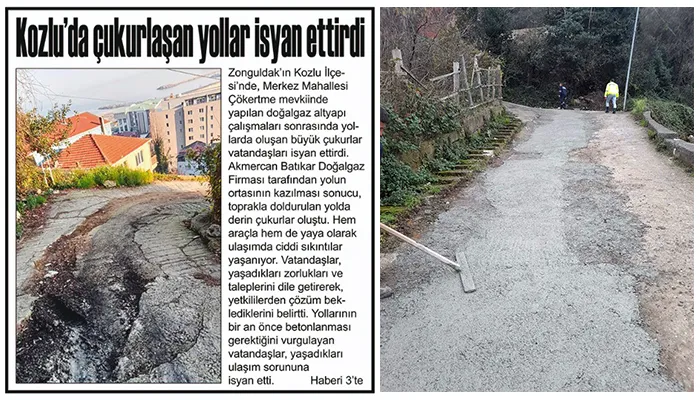 Kozlu’da Çınar yazdı, yollar betonlandı